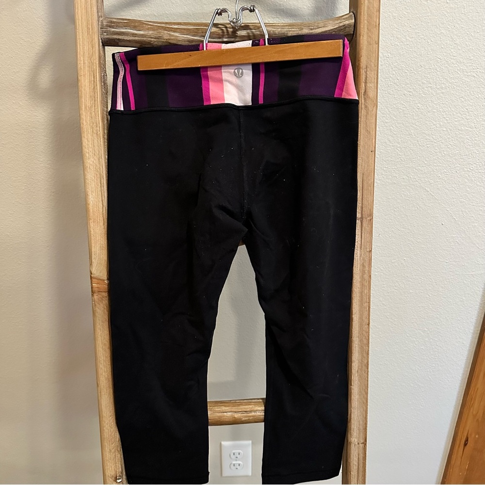 lululemon athletica Black Leggings with Pink and Purple Waistband